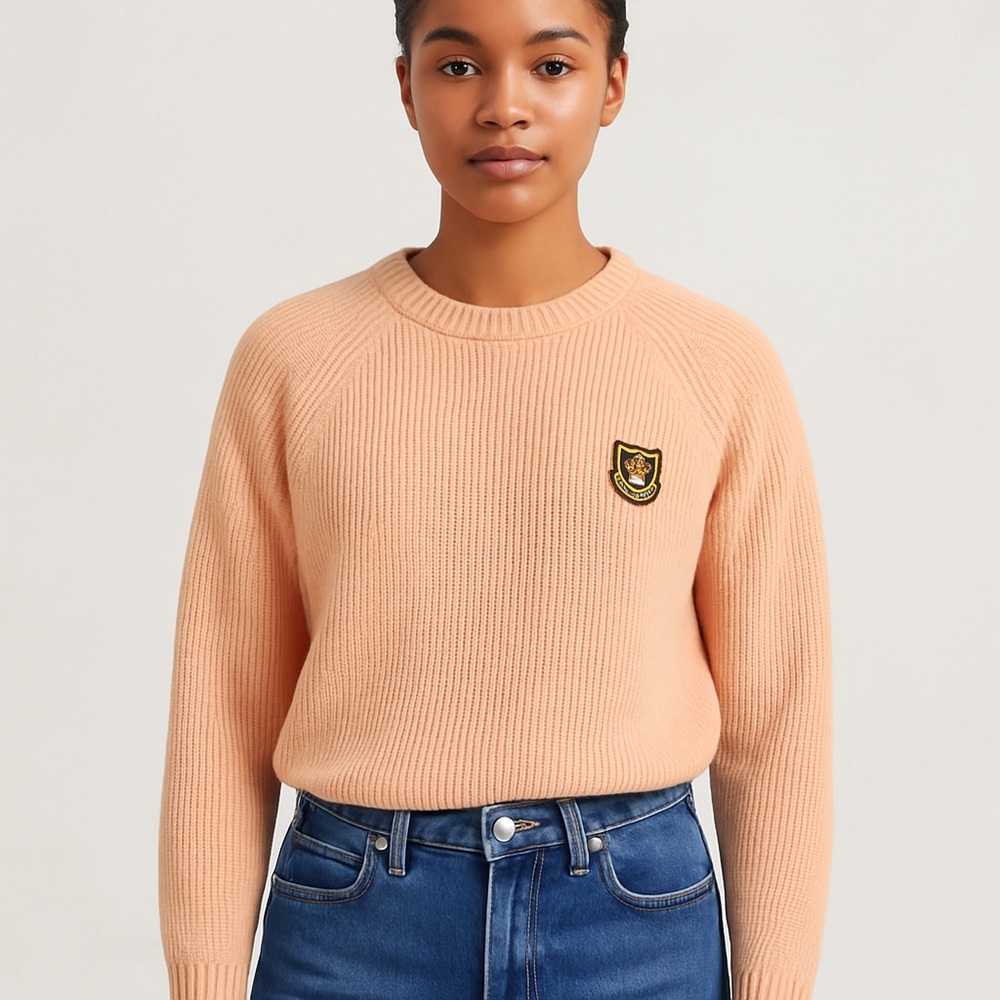 Polo‎ Ralph Lauren Peach Ribbed Cotton Crewneck Sweater Crest Patch Womens S
